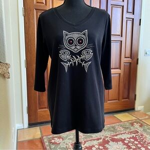 Vintage Christine Alexander Women's Size Medium Rhinestone Cat Top Shirt